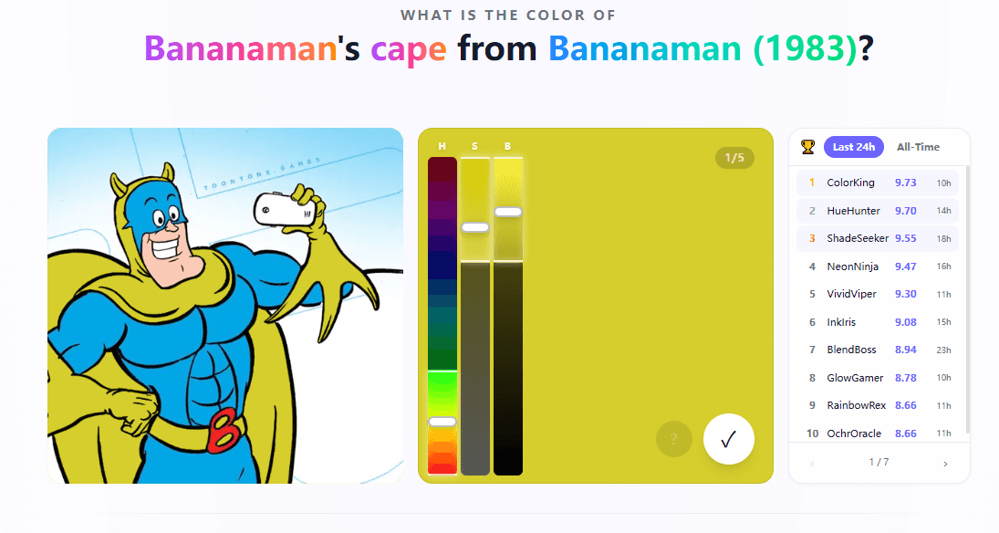 toon tone game color guessing interface