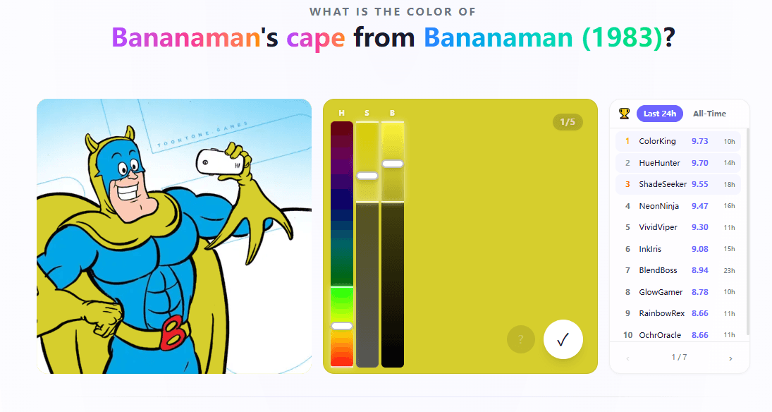 toon tone game color guessing interface