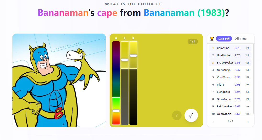 toon tone game color guessing interface